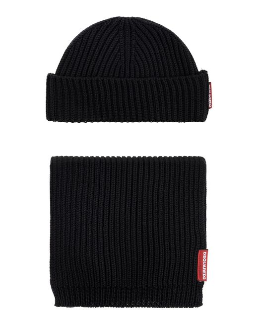 DSquared² Black Set: Hat And Scarf for men