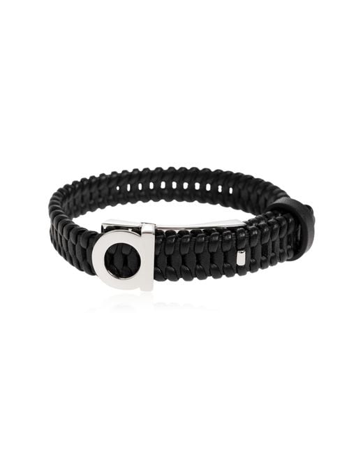 Ferragamo Black Leather Bracelet for men