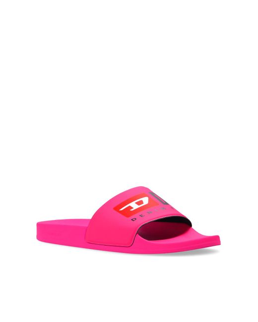 Diesel Rubber Slides With Logo In Pink Lyst
