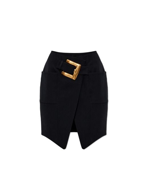Balmain Black Wool Skirt With Decorative Belt