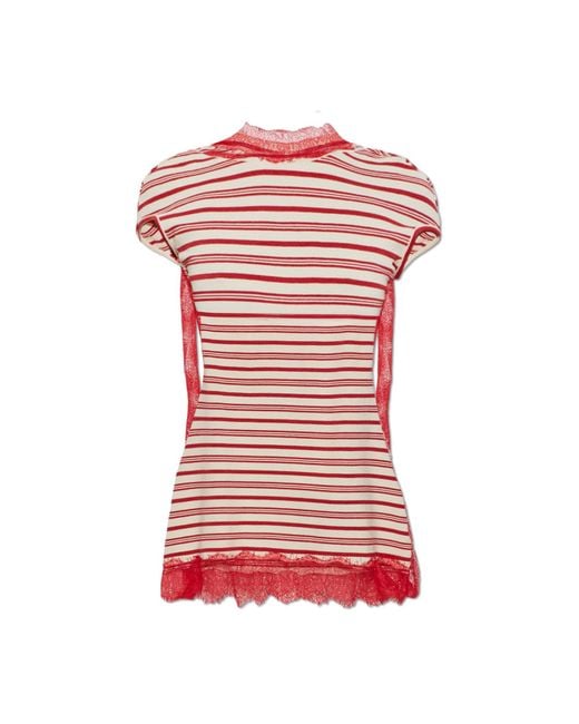 Christopher Esber Red 'Stripe Jersey Lace Trimmed Tee' Dress