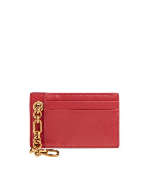 Balmain Red Leather Card Holder With Chain