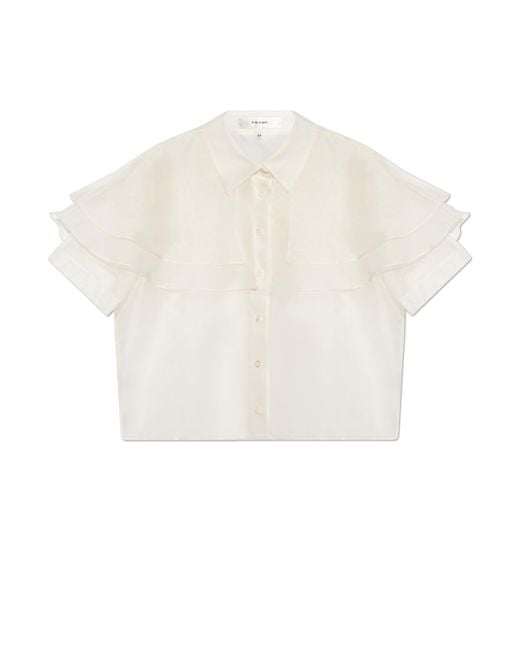 FRAME White Silk Top With Ruffles