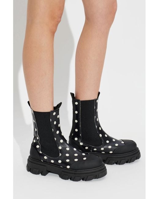 Ganni Black Polka Dot Pattern Ankle Boots