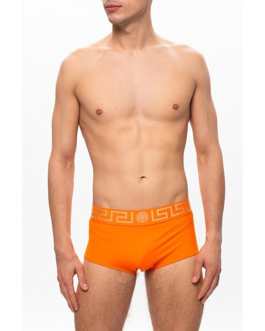Versace Orange Greca-print Swimming Trunks for men