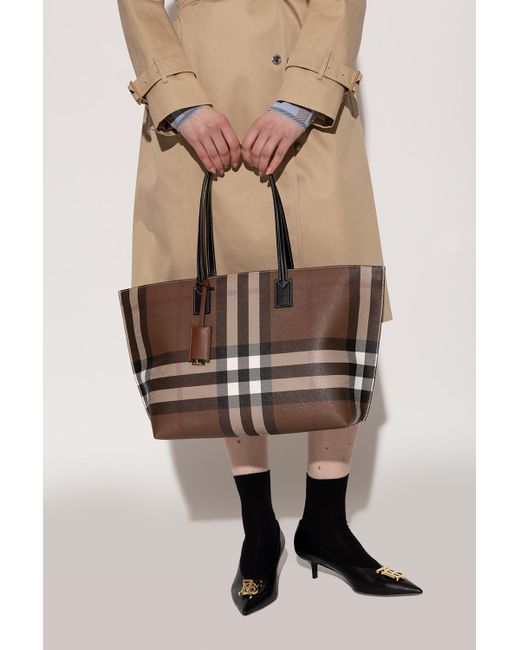 Burberry Cotton 'tb Medium' Shopper Bag in Brown | Lyst