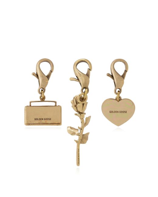 Golden Goose Deluxe Brand Metallic Pendants: Heart, Bag, And Rose,