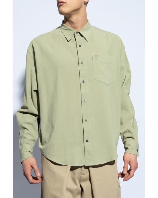 AMI Green Cotton Shirt With Logo for men