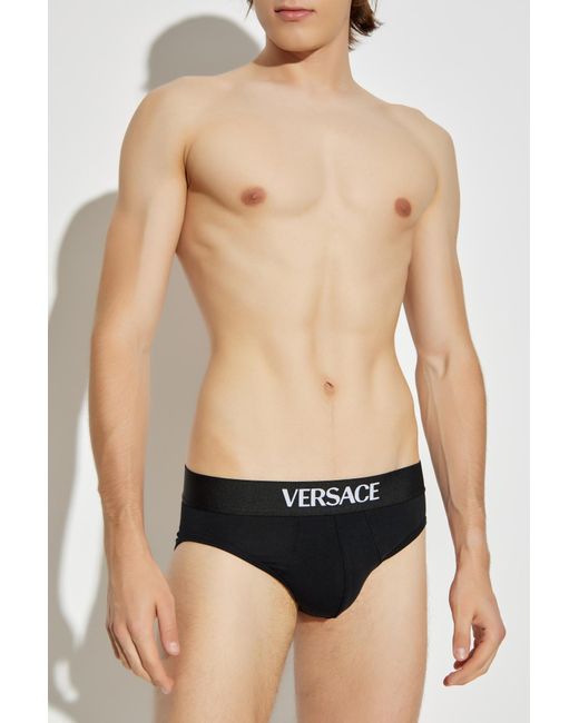 Versace Black Cotton Briefs With Logo for men