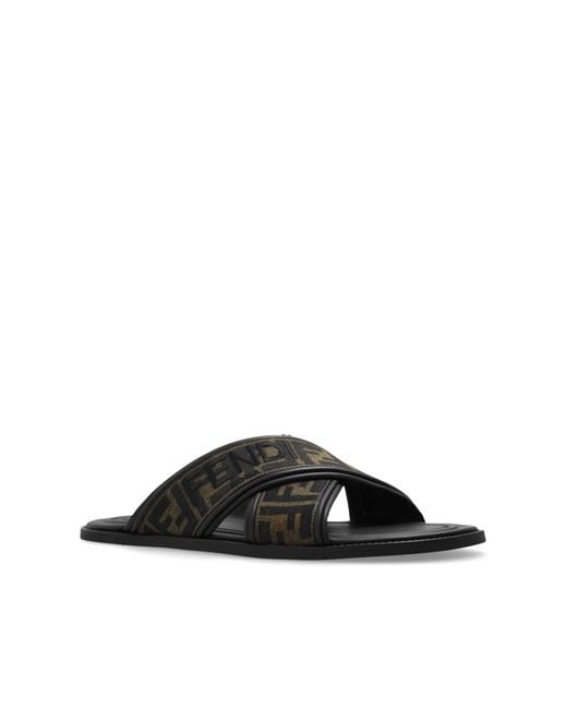 Fendi Brown Slides With Logo for men