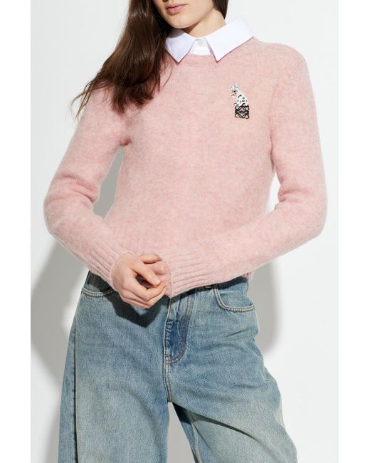 Loewe Pink Wool Sweater With Patch