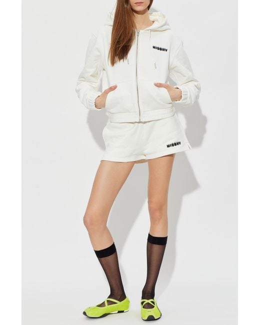 M I S B H V White Shorts With Printed Logo