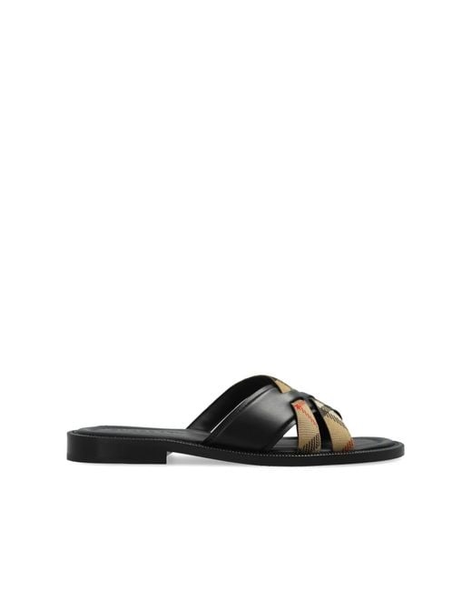 Burberry Black Leather Slides for men
