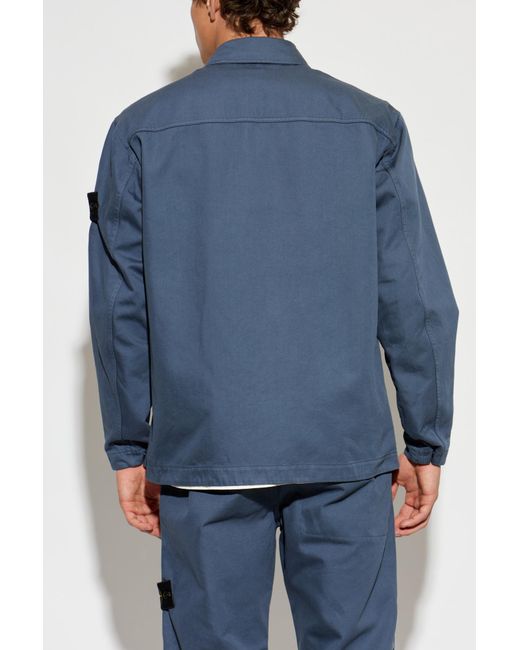 Stone Island Blue Jacket With Logo Patch for men