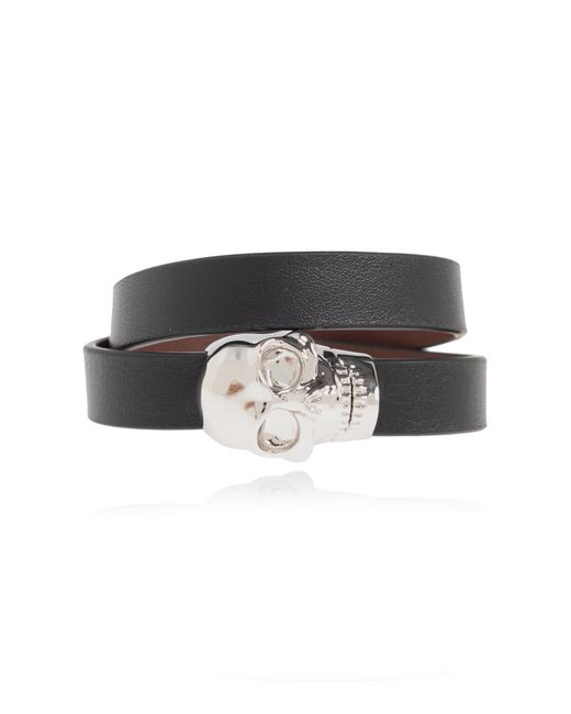McQueen Black Leather Bracelet for men
