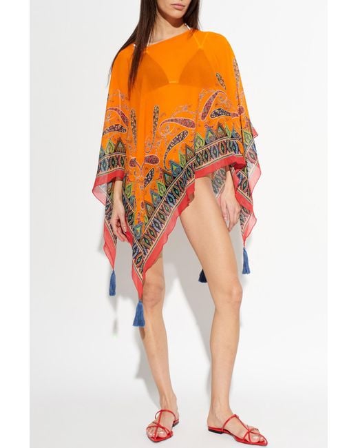 Etro Orange Silk Top With Print