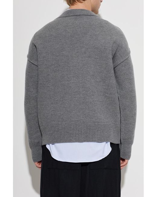 AMI Gray Wool Cardigan for men