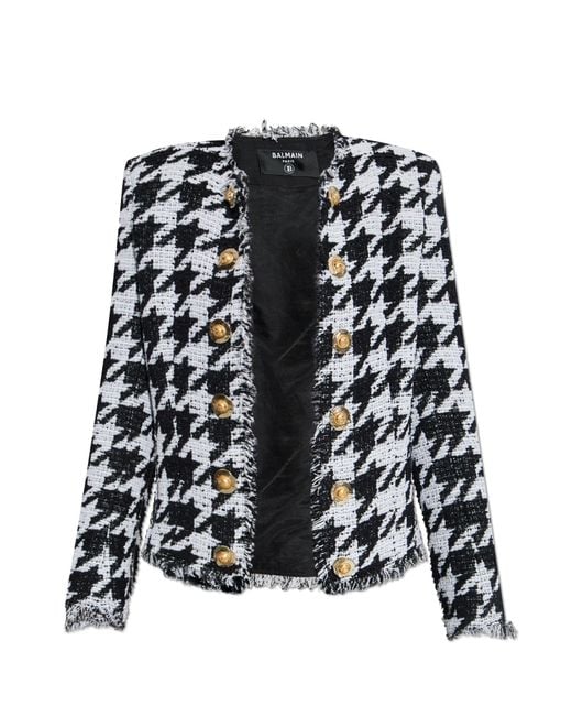 Balmain Black Blazer With Houndstooth Pattern