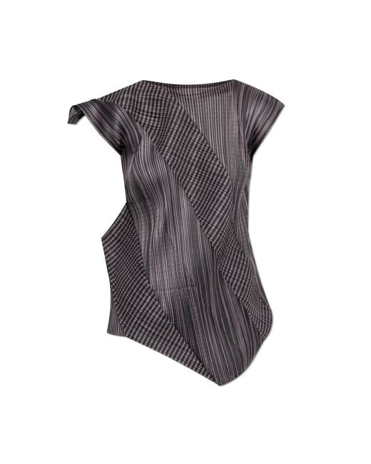 Pleats Please Issey Miyake Gray Pleated Top With Asymmetrical Cut