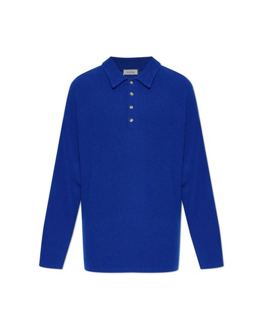 American Vintage Blue Wool Polo for men