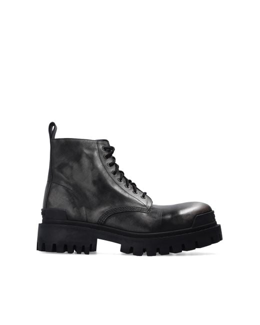 Balenciaga Black 'strike' Leather Ankle Boots for men