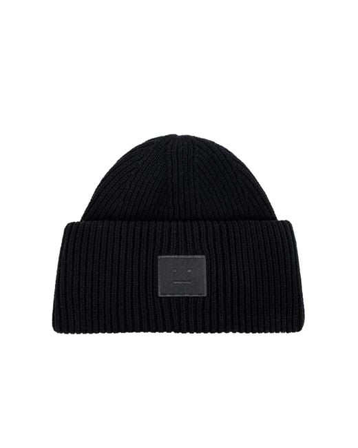 Acne Black Wool Beanie With Logo