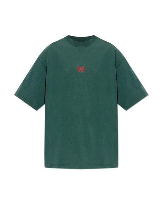 Balenciaga Green T-Shirt With Embroidered Logo for men
