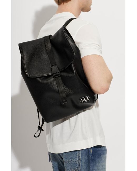 EA7 Black Backpack With Logo Patch