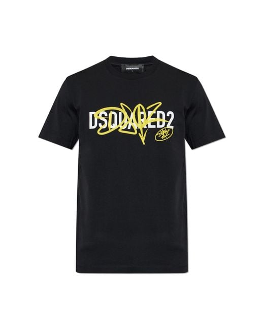 DSquared² Black T-Shirt With Printed Logo for men