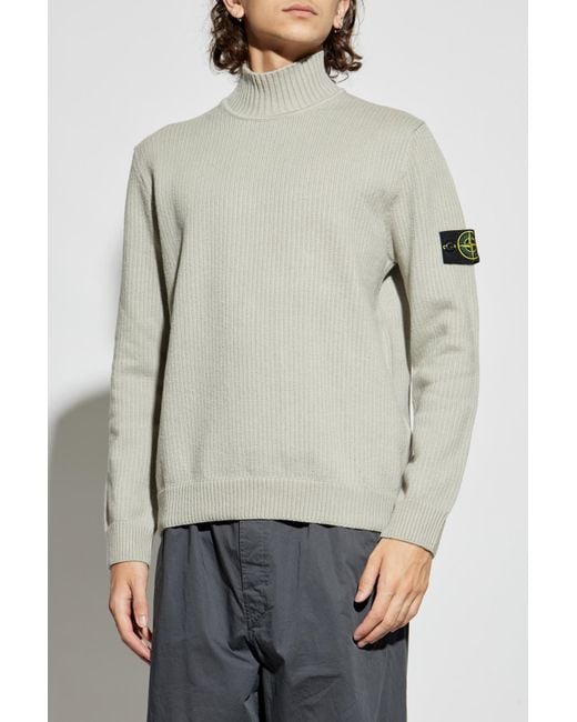 Stone Island White Turtleneck With Logo, for men