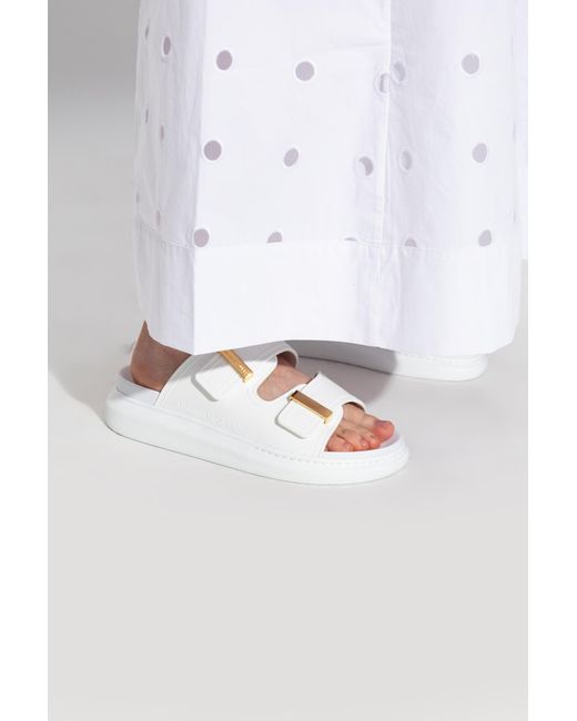 Alexander McQueen White Leather Slides
