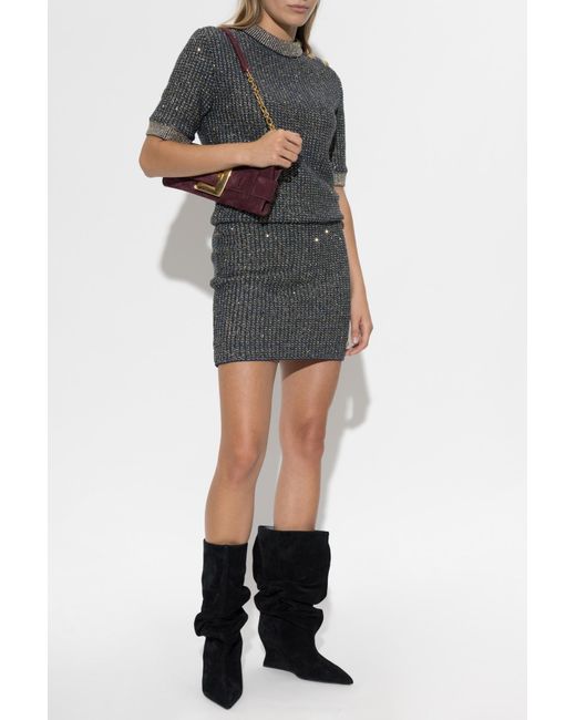 Balmain Gray Top With Lurex Thread And Shimmering Sequins