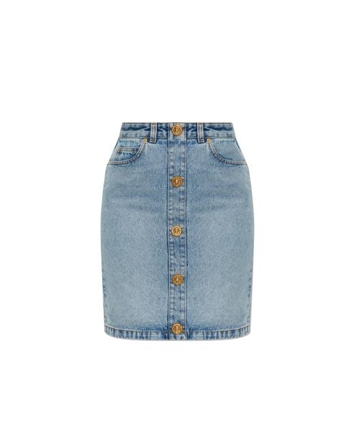 Balmain Blue Denim Skirt With Decorative Buttons