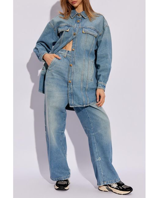 Palm Angels Blue Jeans With Logo,