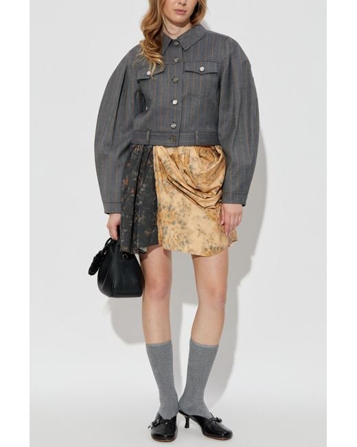 Ganni Gray Jacket With Pinstripe Pattern