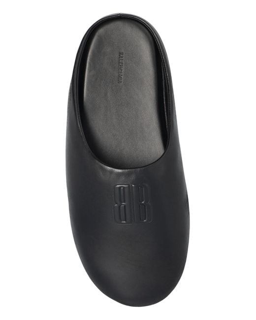 Balenciaga Black Leather Slides With A 'Vintage' Effect for men