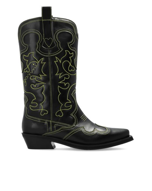 Ganni Black Ankle Boots With Stitching