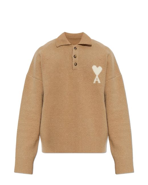 AMI Natural Oversized Polo With Logo for men