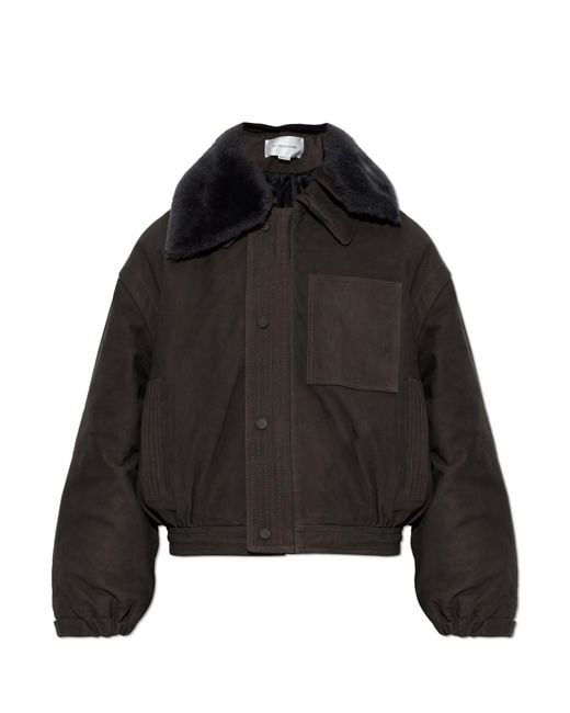 Victoria Beckham Black Suede Jacket With Fur Collar