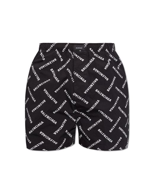 Balenciaga Black Shorts With Logo Pattern, for men