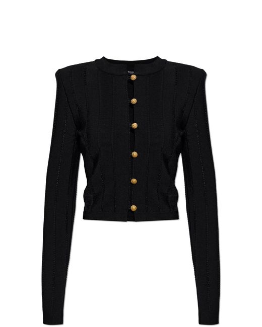 Balmain Black Cardigan With Shoulder Pads
