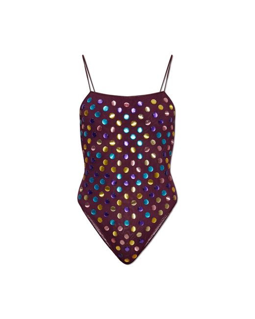 Oseree Red One-Piece Swimsuit With Colorful Appliqués