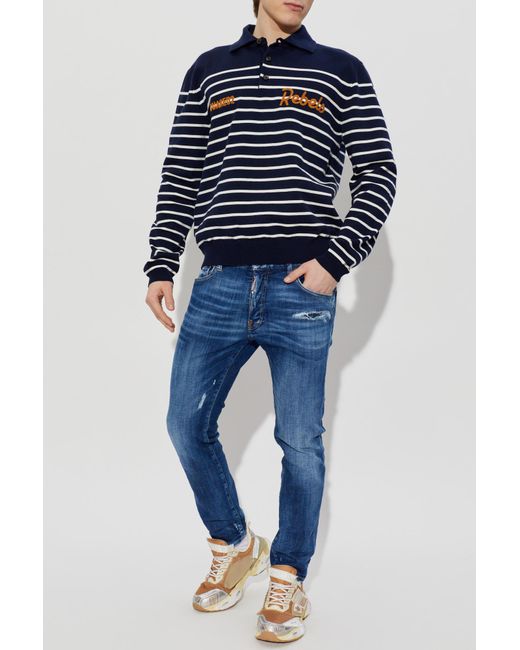 DSquared² Blue Polo Shirt With Striped Pattern for men
