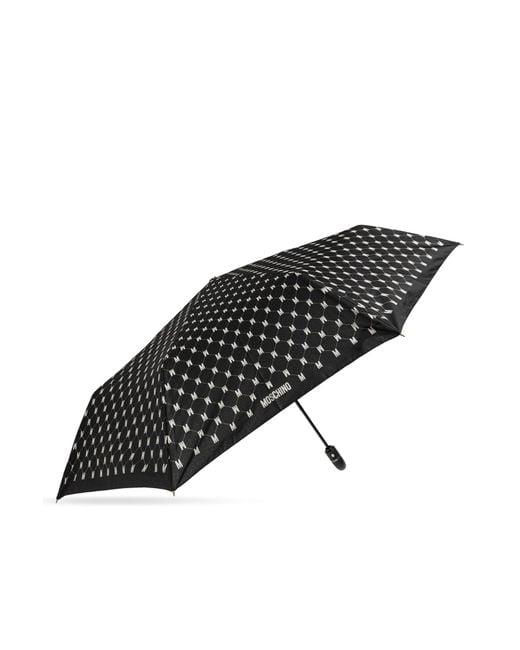 Moschino Black Foldable Umbrella With Monogram