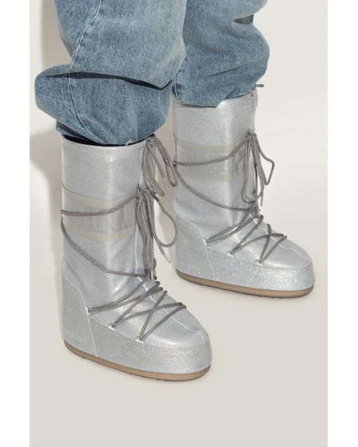 Moon Boot Gray Glittery Silver Moon Boot Boots