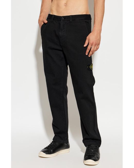 Stone Island Black Jeans With Logo Patch for men