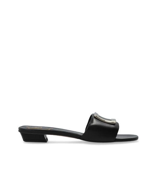 Roger Vivier Black 'Bv Padded' Leather Heeled Mules