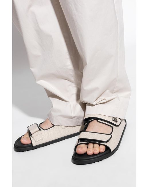 Dolce & Gabbana White Slides With A Logo-Shaped Applique for men