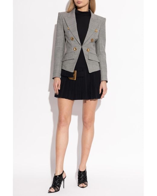 Balmain Gray Checked Pattern Blazer