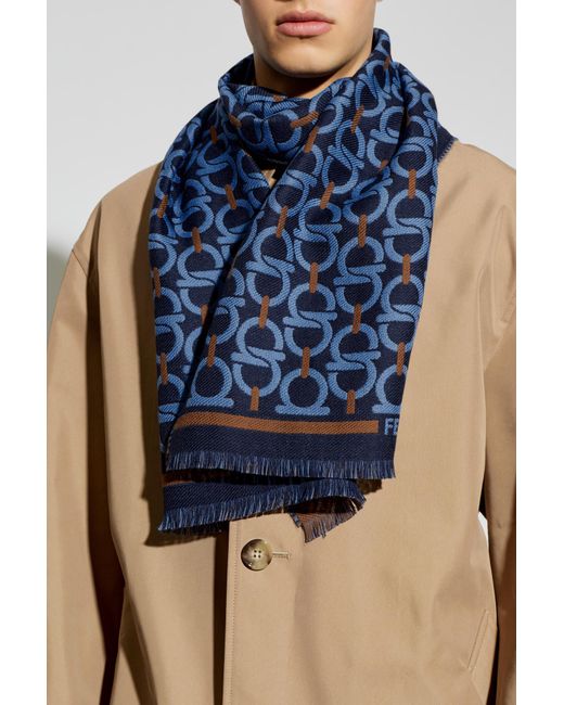 Ferragamo Blue Wool Scarf for men